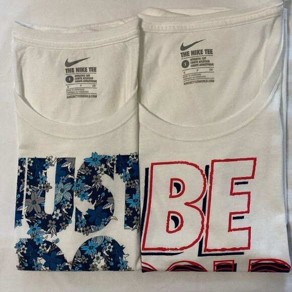 NIKE Women’s Two (2) White T Shirts with Print Size S - Picture 1 of 10